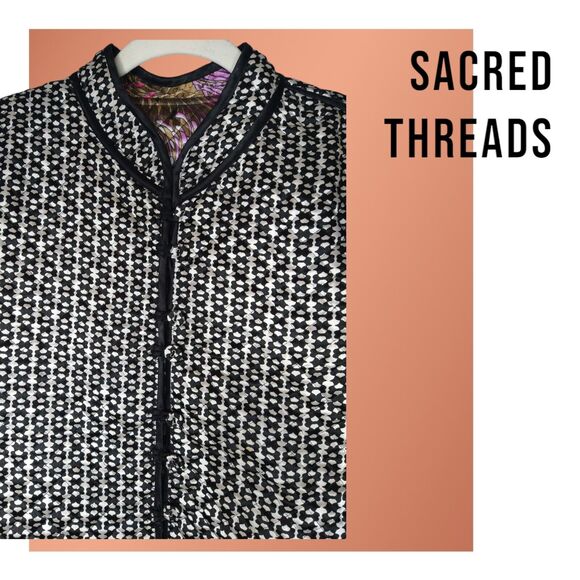 Y2K Boho Chic Sacred Threads Floral Quilted Satin Reversible Jacket Size Medium - Picture 5 of 8